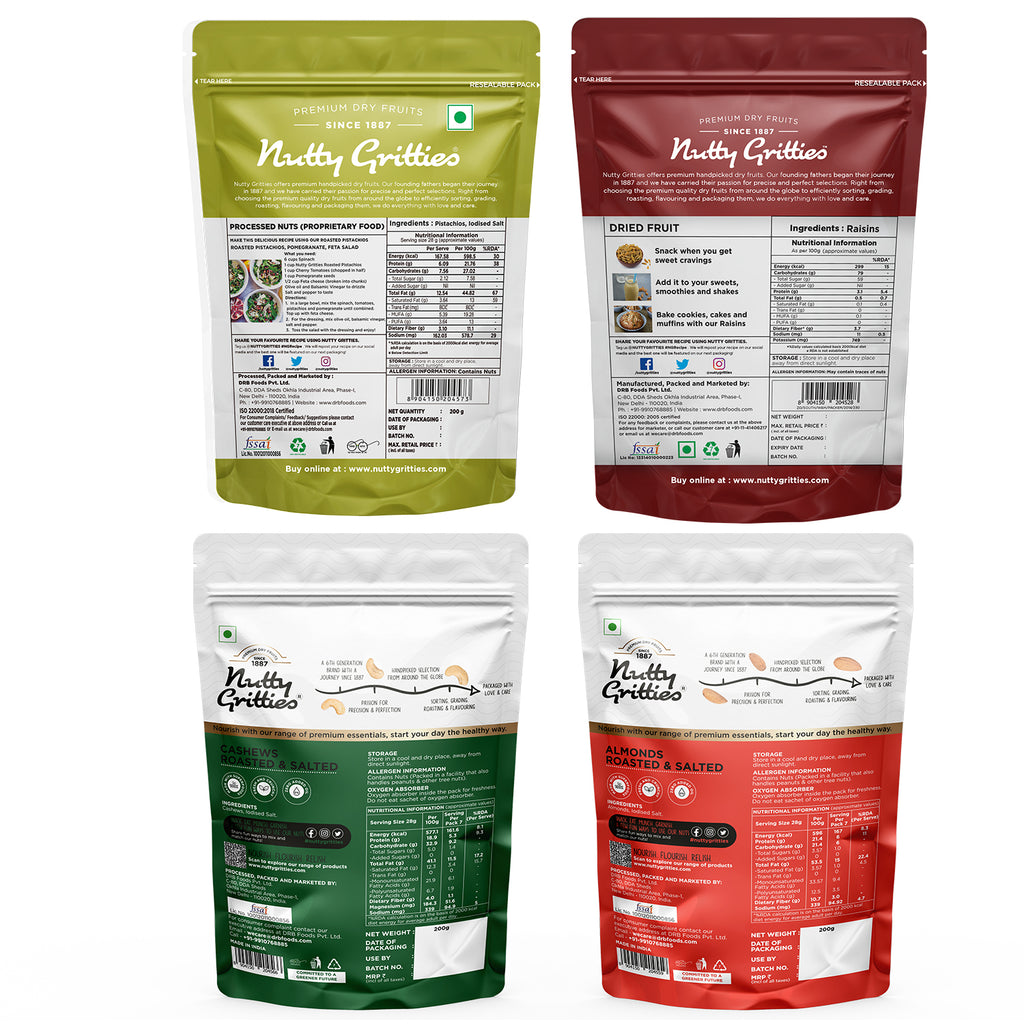 Roasted Salted Dry fruit Combo (  Each Pack 200g) - 800g