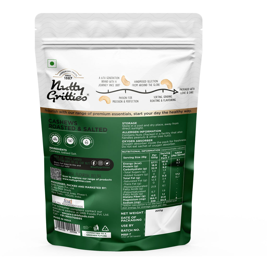 Salted Roasted Cashews, lightly salted Premium Jumbo Size ( Pack of 5 x 200g  )- 1kg