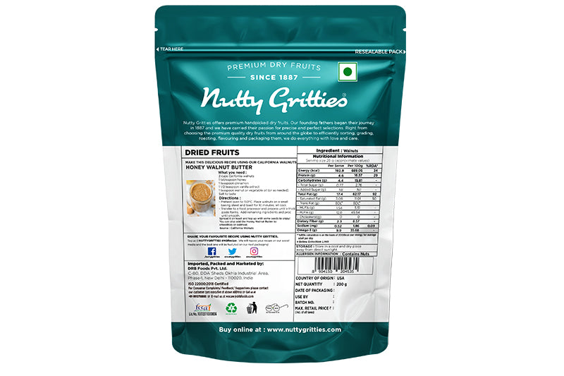 California Walnut Kernels (Pack of 2 x 200g Each ) - 400g