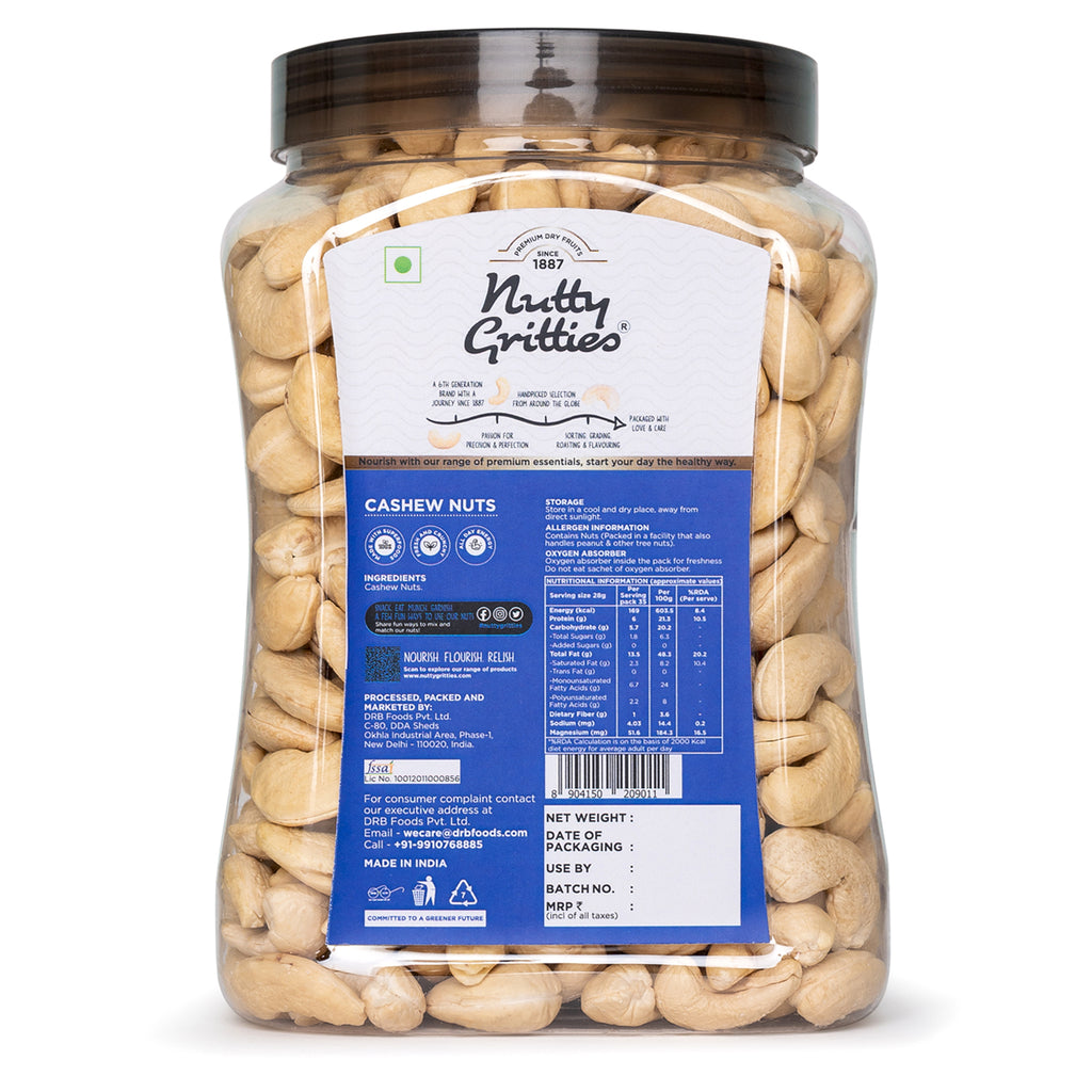 Cashew Nuts Value Pack, Resealable Jar 1kg