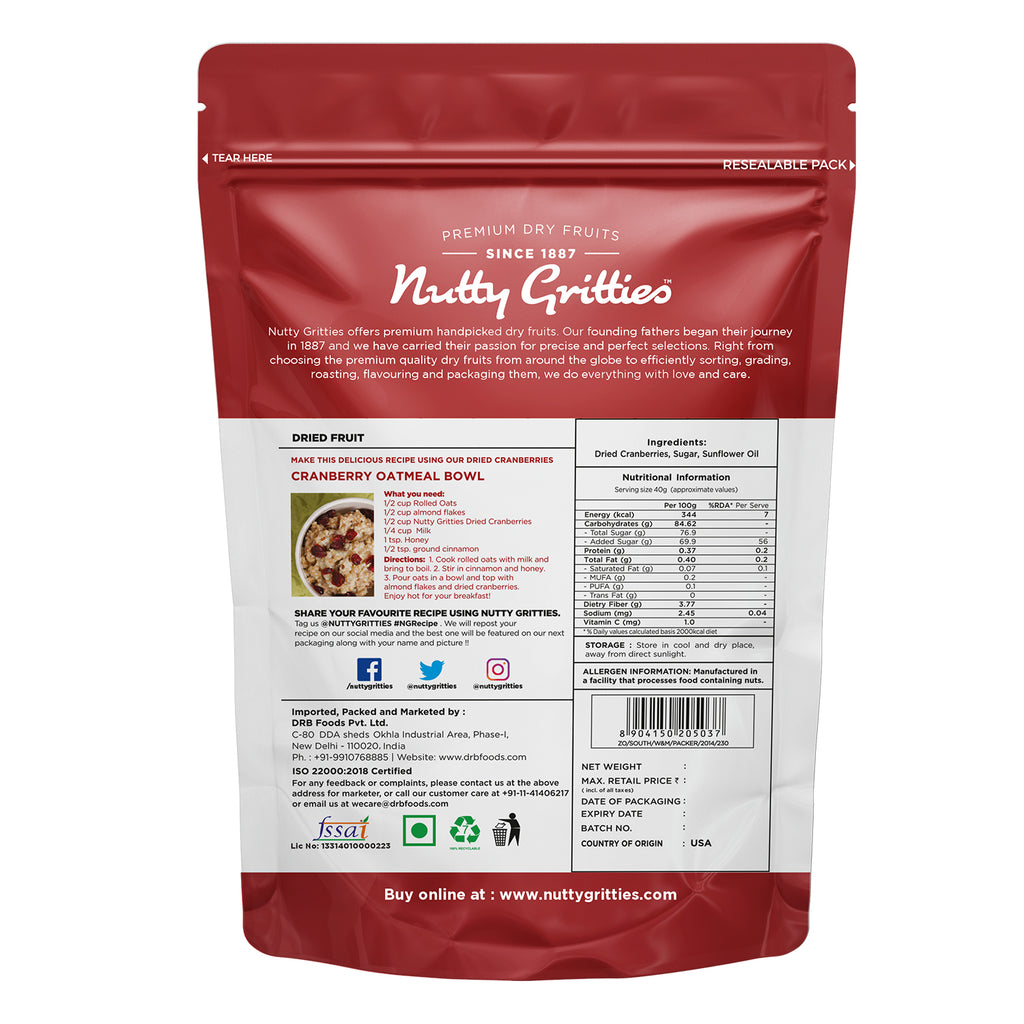 Cranberries Dried & Sliced - 200g