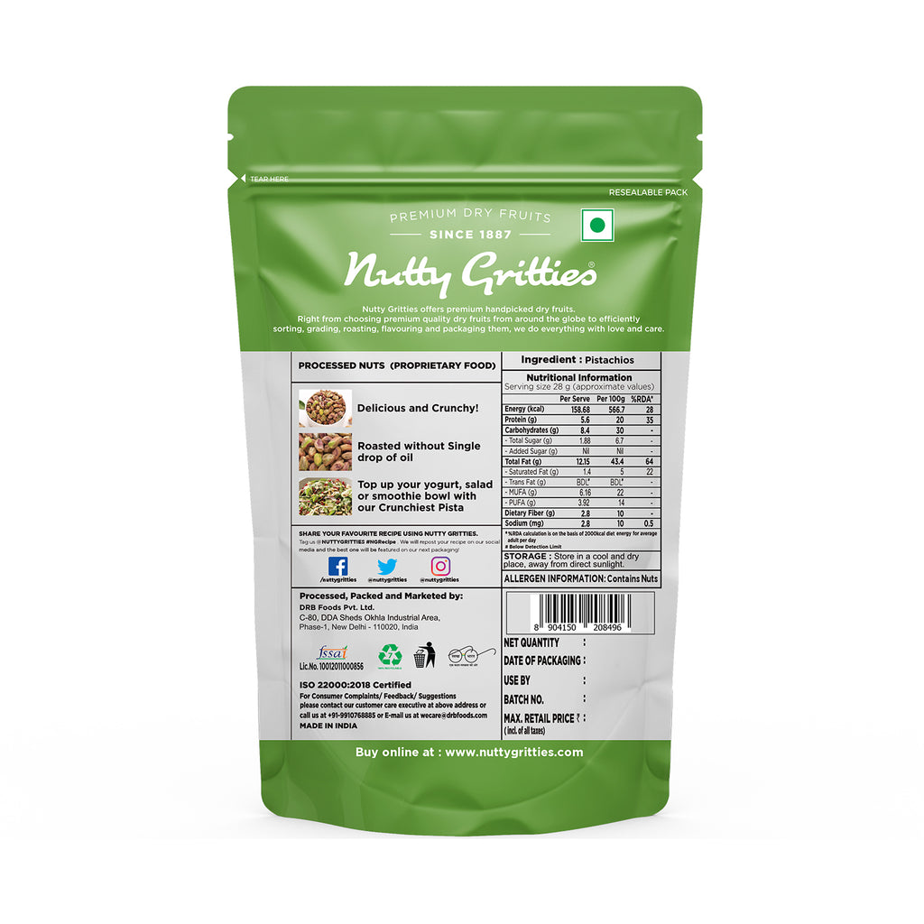 Pistachio  Kernels Roasted Unsalted - 100g