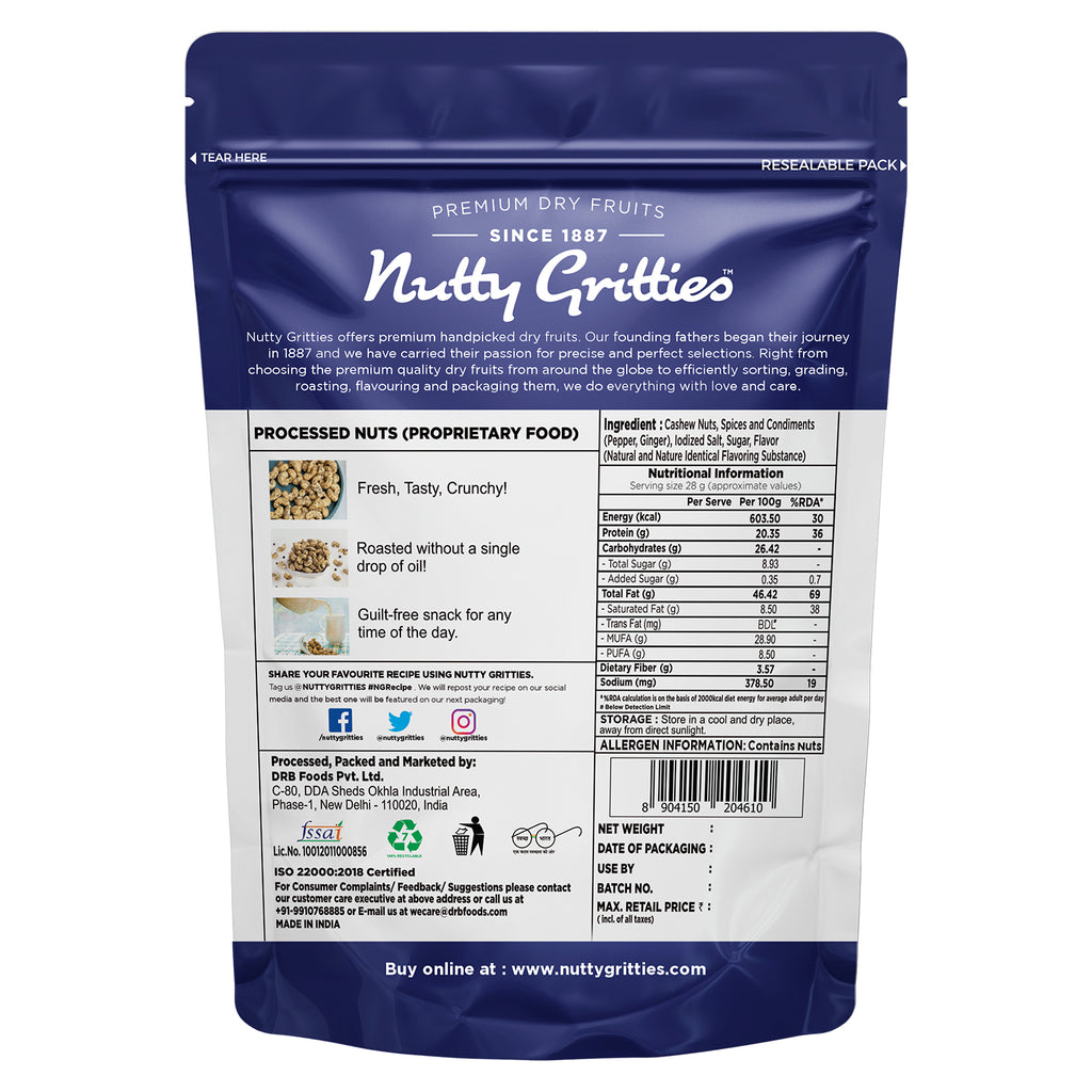 Southern Pepper Cashew Zero Breakage Nuts - 200g