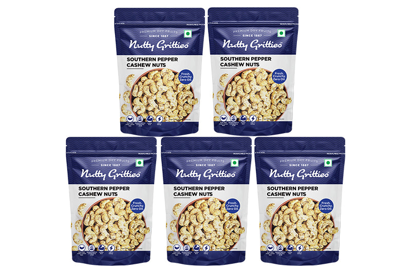 Southern Pepper Cashew Zero Breakage Nuts  - 200 g ( Pack of 5 )