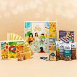 Rakhi Celebration Hamper for brother (7 inclusions)- Thai Chilli Blend 40g, Smoked Cocktail Mixed Nuts 40g, Daily Nuts 35g, Barbeque Almonds 40g, SoxyToes Socks, with Plantable Seed Rakhi & Roli Chawal Chandan Mishri Set