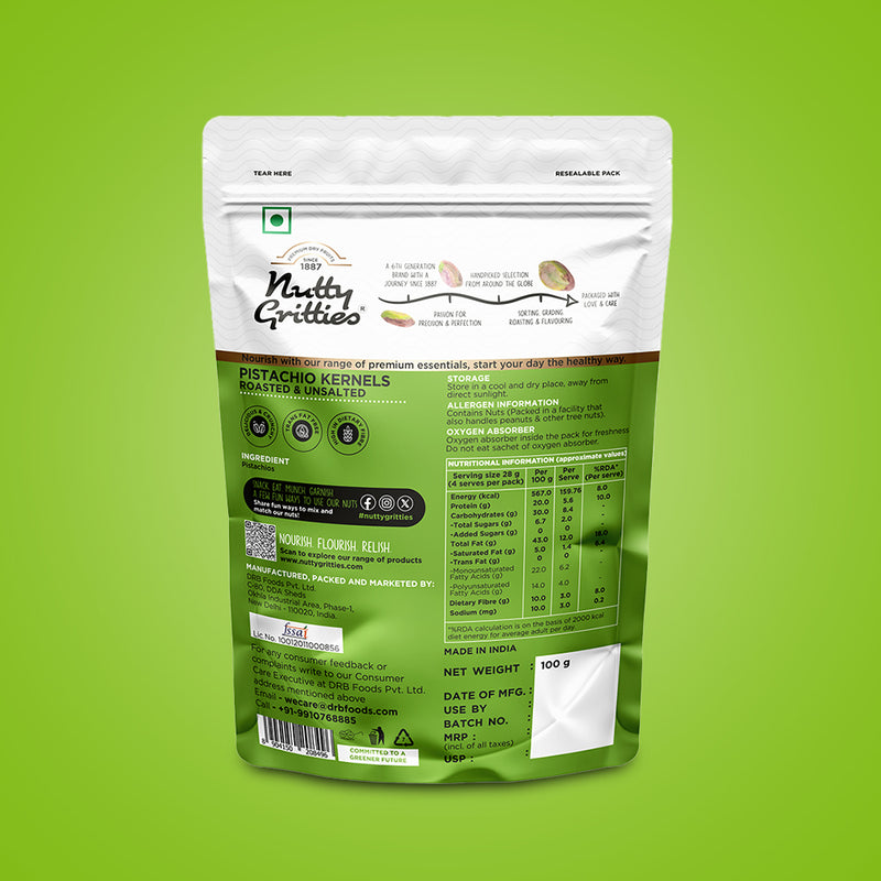 Roasted Unsalted Pistachio Kernels | 100 g