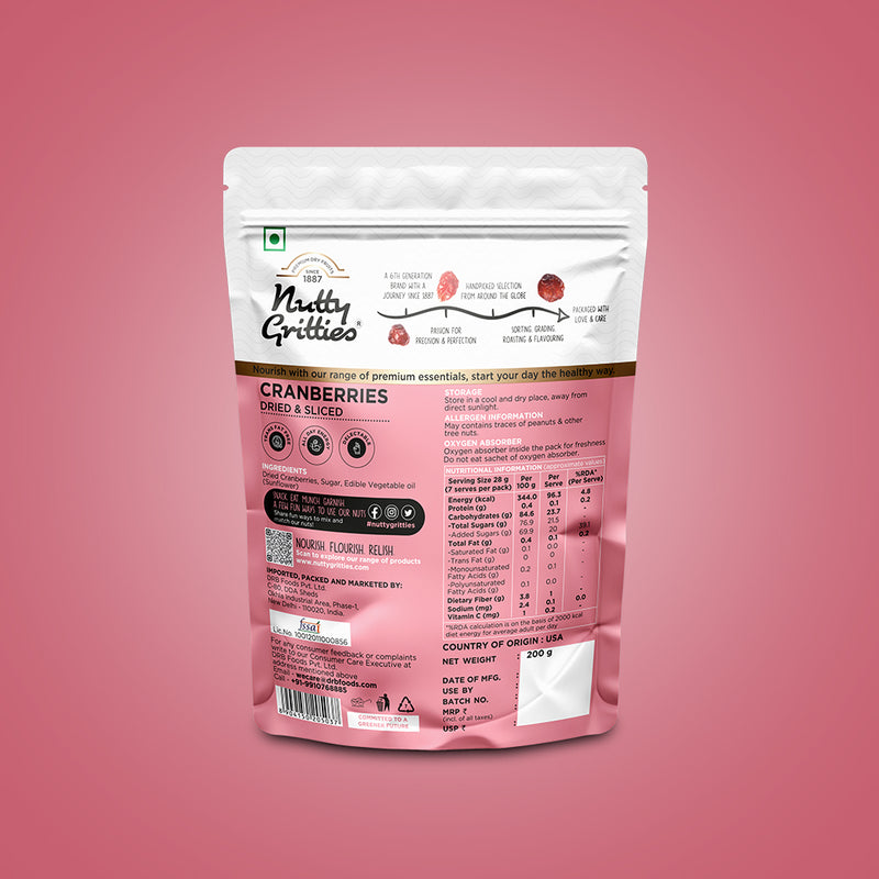 Cranberries Dried & Sliced - 200g