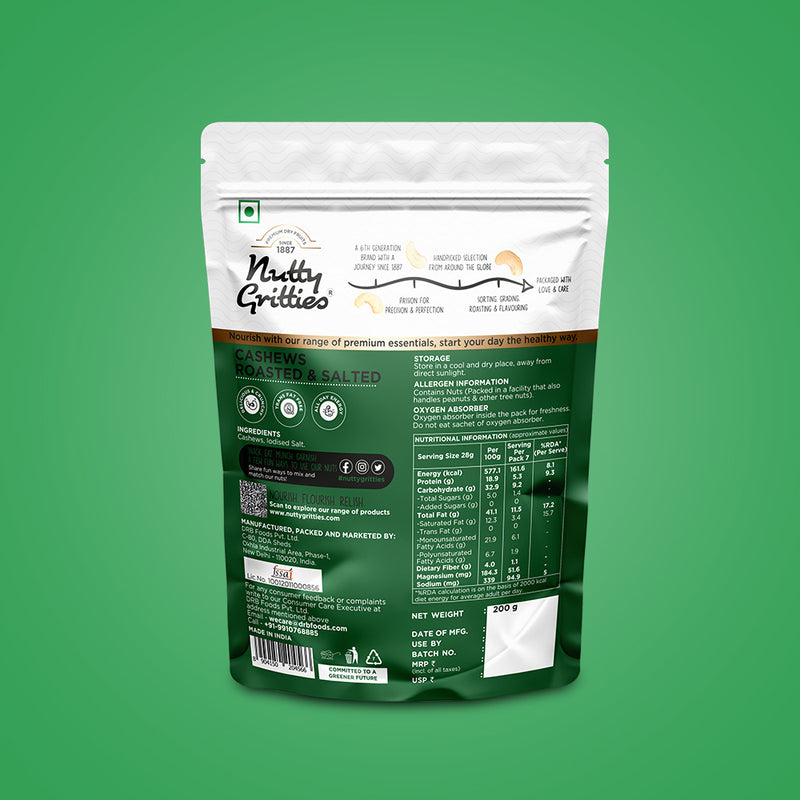 Salted Roasted Cashews, lightly salted Premium Jumbo Size ( Pack of 5 x 200g  )- 1kg