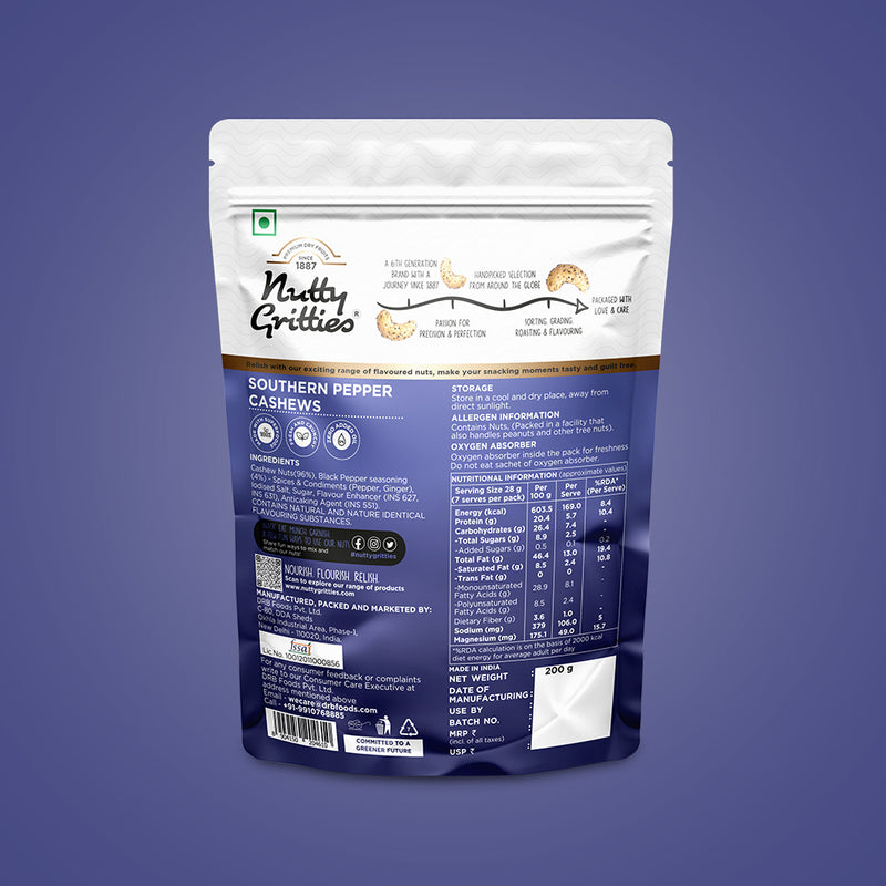 Southern Pepper Cashew Zero Breakage Nuts - 200g