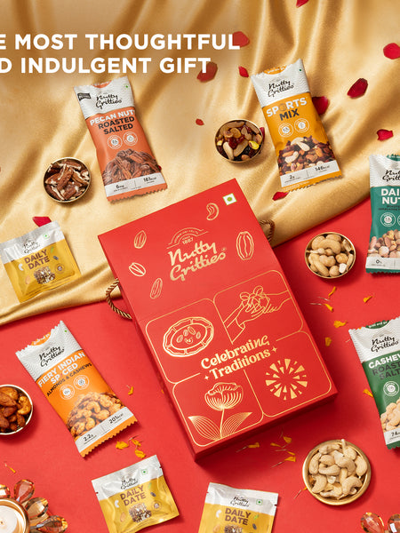 Nutty Gritties Celebrating Traditions Gift Box | Exceptional Nuts, Dry Fruits & Better-for-You Snacks | 206g