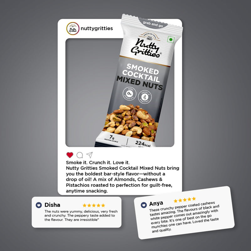 Smoked Cocktail Mixed Nuts | Smoked Flavour Almonds, Cashews & Pistachios | 40 g