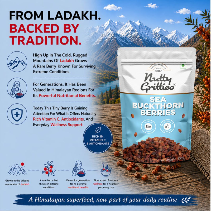 Nutty Gritties Sea Buckthorn Berries 100g | Made in India | Sourced from Ladakh