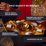 Nutty Gritties LUXE EDITION Premium Dry Fruit Gift Box  | Curated Selection of Jumbo Dates, Cashews, Almonds, Raisins, Pecans &  Macadamia | Includes Elegant Brass Finish Bowl | 1.08KG