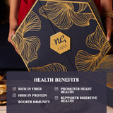 Nutty Gritties LUXE EDITION Premium Dry Fruit Gift Box  | Curated Selection of Jumbo Dates, Cashews, Almonds, Raisins, Pecans &  Macadamia | Includes Elegant Brass Finish Bowl | 1.08KG