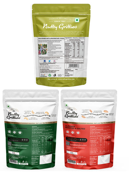 Roasted Salted Almonds, Cashews and Pistachios Combo Pack - 600g