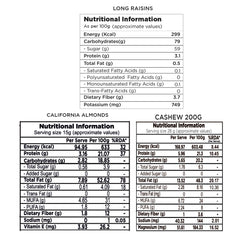 Combo Pack - California Almonds, Cashew Nuts and Long Raisins, 600g