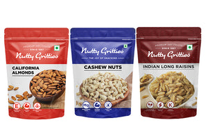 California Almonds, Cashew Nuts and Long Raisins Combo Pack - 600g