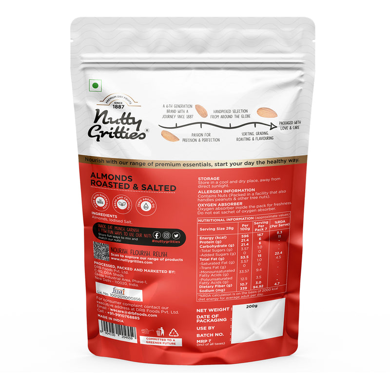 Roasted Salted Almonds (Pack of 2 x 200g Each ) - 400g