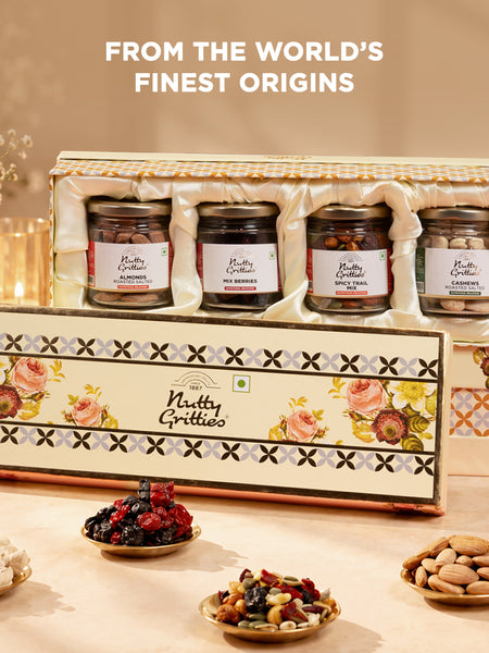 Nutty Gritties Gold Jar Gift Box | Exceptional Nut Mixes & Berries | Limited Edition | 400g