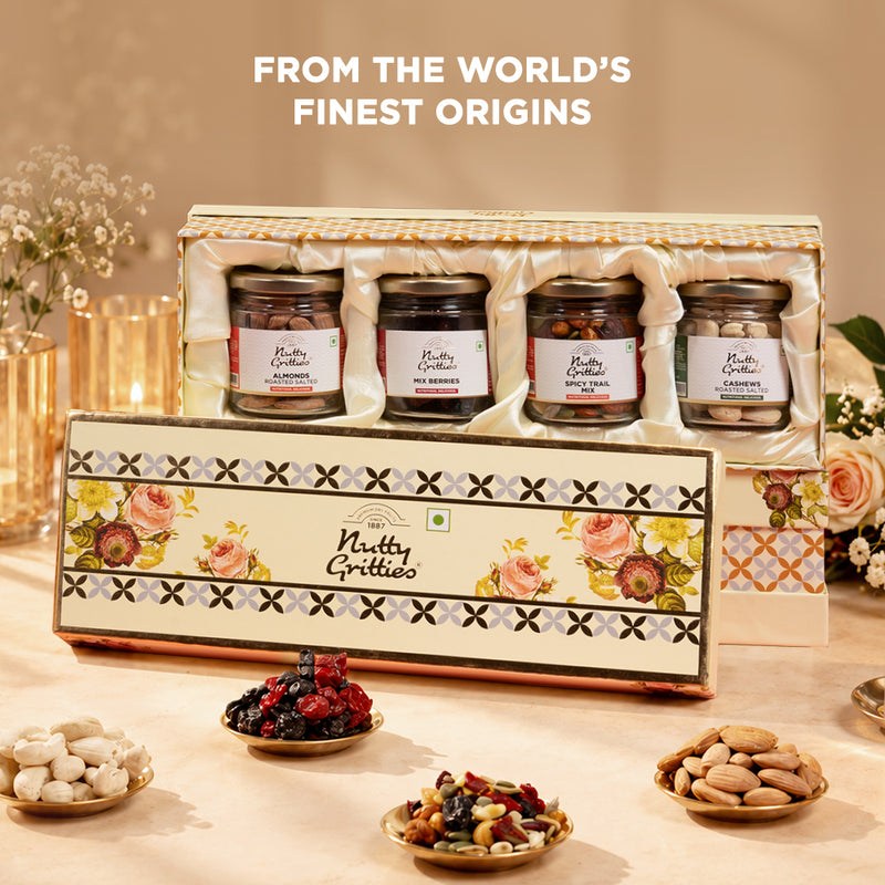Nutty Gritties Gold Jar Gift Box | Exceptional Nut Mixes & Berries | Limited Edition | 400g