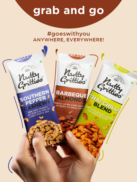 Relish Combo Thai Chilli Blend, Pepper Cashews, Barbeque Almonds (Pack of 3x40g each )-120g