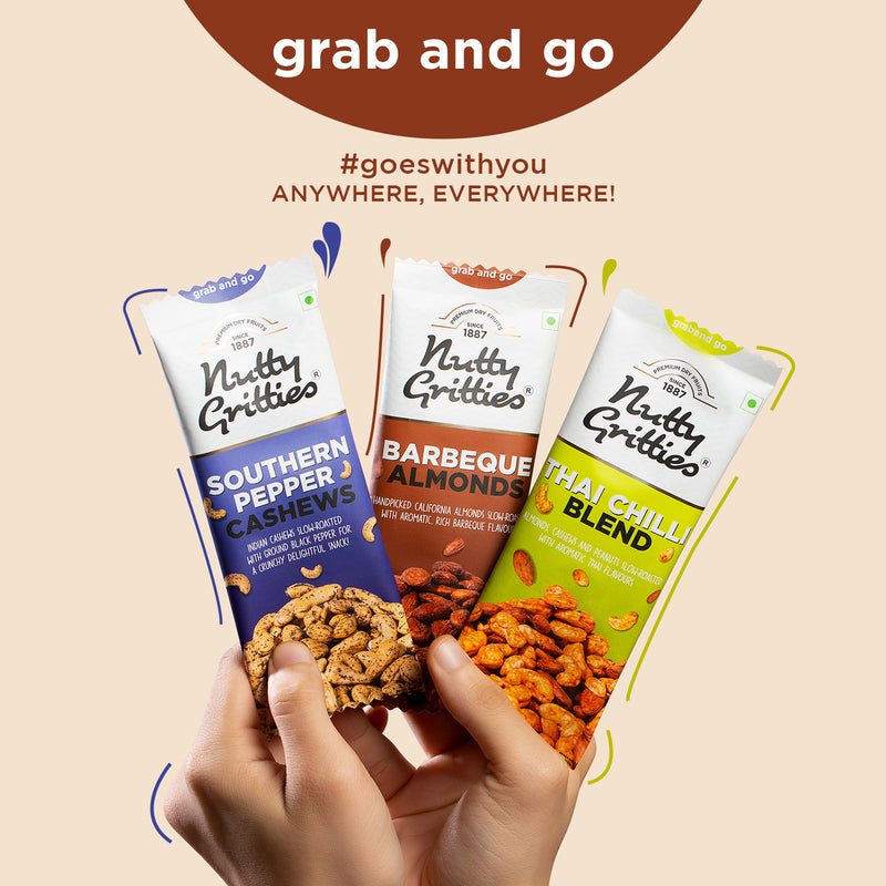 Relish Combo Thai Chilli Blend, Pepper Cashews, Barbeque Almonds (Pack of 3x40g each )-120g