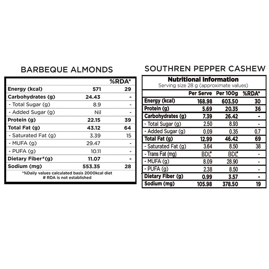 Combo Pack Barbeque Almonds, Southern Pepper Cashews, 384g (Pack of 4*48g Each)