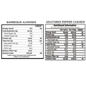 Combo Pack Barbeque Almonds, Southern Pepper Cashews, (Pack of 4*48g Each) 384g