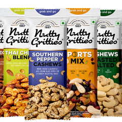 Grab And Go Mix Combo Sports Mix, Roasted Salted Almonds & Cashews, Thai Chilli Blend, Pepper Cashews, Barbeque Almonds (Pack of 6x40g each ) - 240g