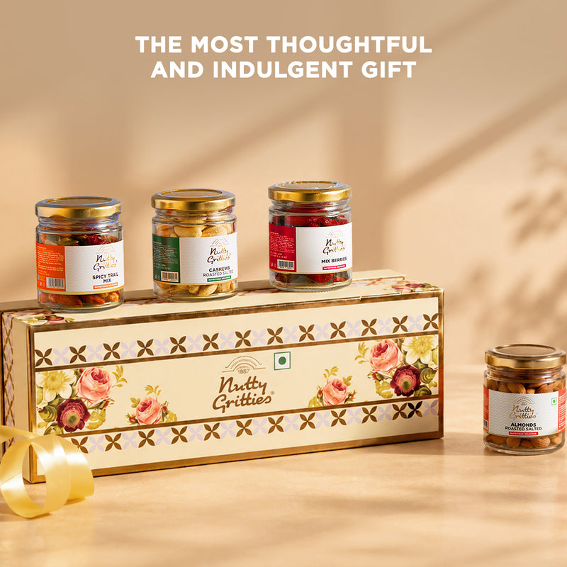 Nutty Gritties Gold Jar Gift Box | Exceptional Nut Mixes & Berries | Limited Edition | 400g