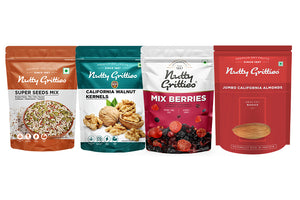 Super Seeds Mix, Mix Berries, Jumbo California Almonds , California Walnut Kernels Combo ( pack of 1) - (1.1 kg)