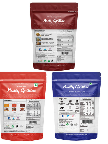 Combo Pack - California Almonds, Cashew Nuts and Long Raisins, 600g