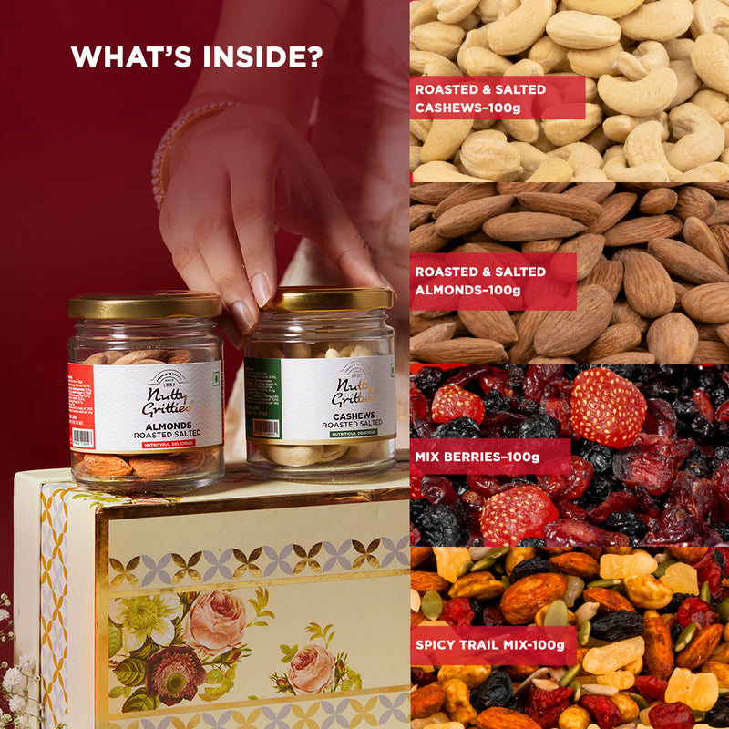 Nutty Gritties Gold Jar Gift Box | Exceptional Nut Mixes & Berries | Limited Edition | 400g