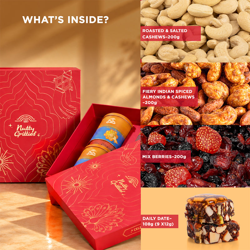 Nutty Gritties The Festive Edit | Exceptional Dry Fruits & Nut Mixes | Luxury Gift Box | 708g