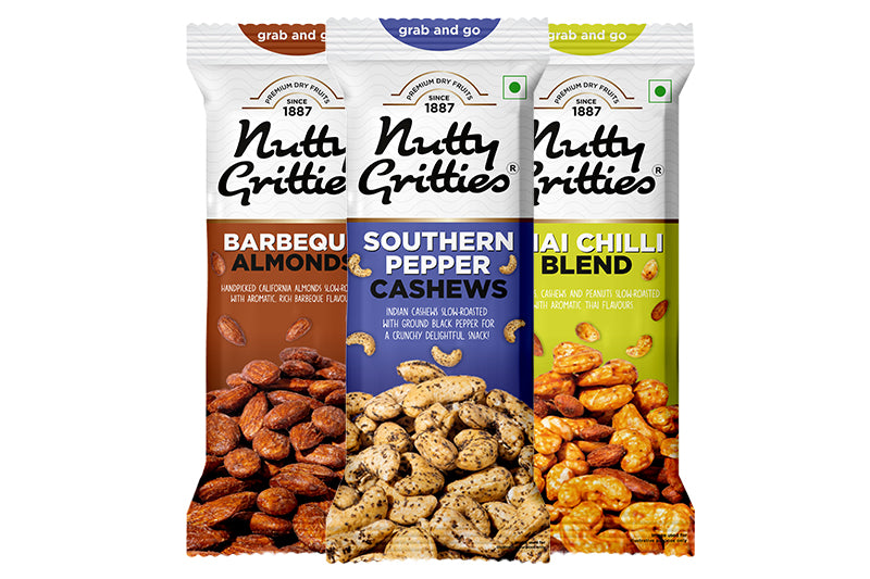 Relish Combo Thai Chilli Blend, Pepper Cashews, Barbeque Almonds (Pack of 3x40g each )-120g