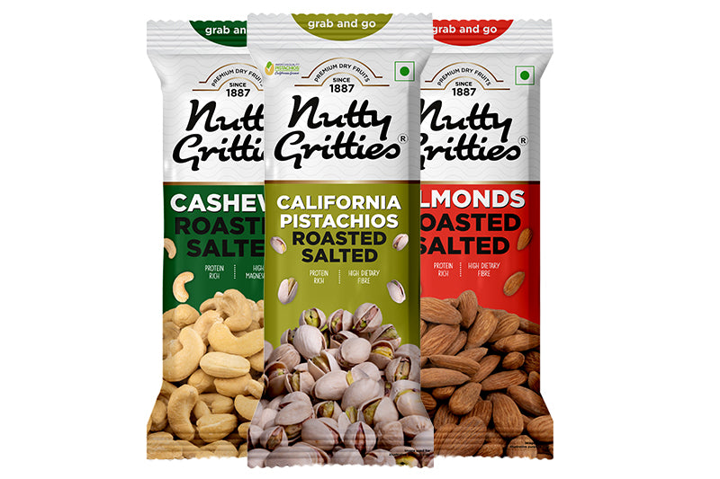 Nourish Combo Roasted Salted Almonds, Cashews, Pista (Pack of 3 ), 115g