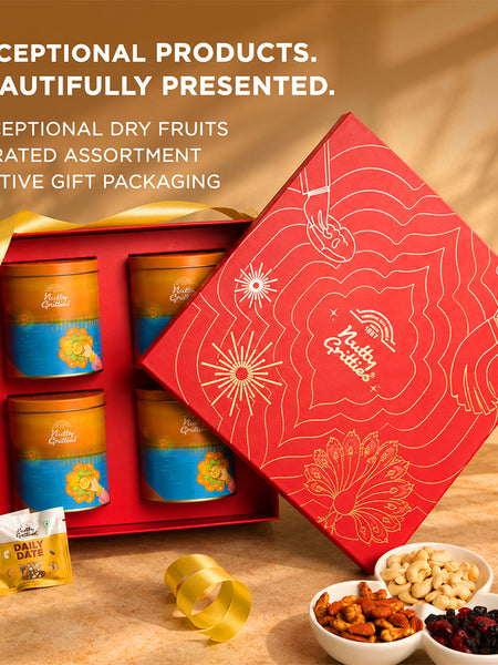 Nutty Gritties The Festive Edit | Exceptional Dry Fruits & Nut Mixes | Luxury Gift Box | 708g