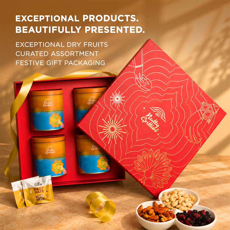 Nutty Gritties The Festive Edit | Exceptional Dry Fruits & Nut Mixes | Luxury Gift Box | 708g