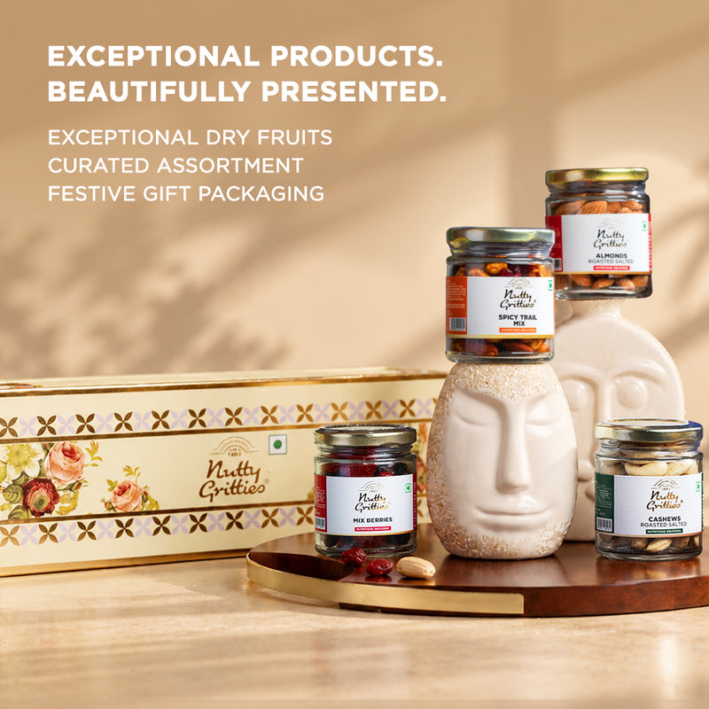 Nutty Gritties Gold Jar Gift Box | Exceptional Nut Mixes & Berries | Limited Edition | 400g
