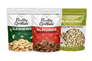 Raosted Almonds + Roasted Cashews and Roasted Pista Combo Pack - 600g