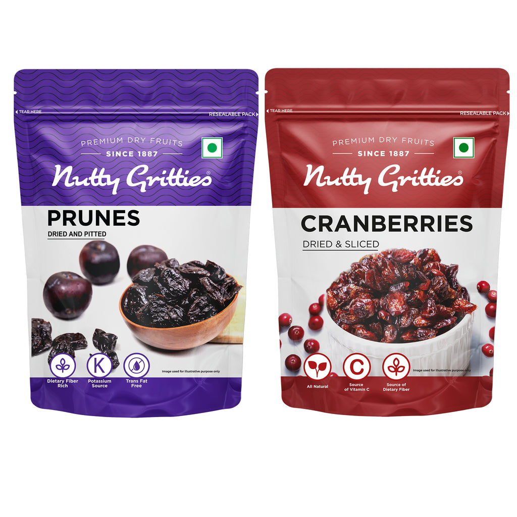 Dried Sweet Cranberries + Pitted Prunes Combo pack - 400g