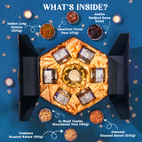 Nutty Gritties LUXE EDITION Premium Dry Fruit Gift Box  | Curated Selection of Jumbo Dates, Cashews, Almonds, Raisins, Pecans &  Macadamia | Includes Elegant Brass Finish Bowl | 1.08KG