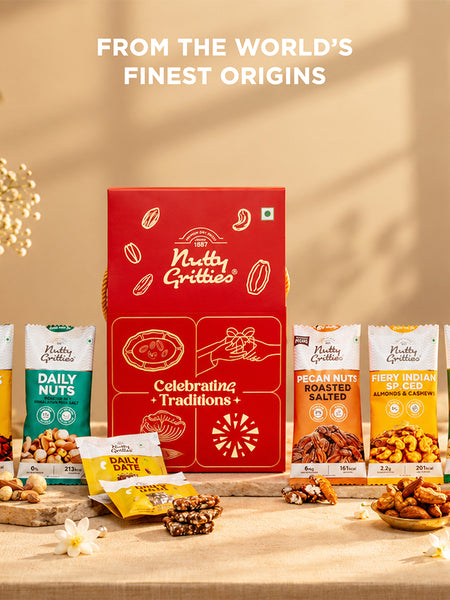 Nutty Gritties Celebrating Traditions Gift Box | Exceptional Nuts, Dry Fruits & Better-for-You Snacks | 206g