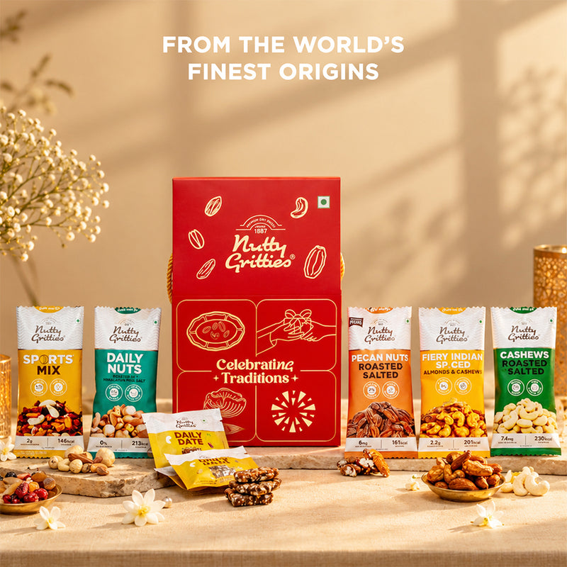 Nutty Gritties Celebrating Traditions Gift Box | Exceptional Nuts, Dry Fruits & Better-for-You Snacks | 206g