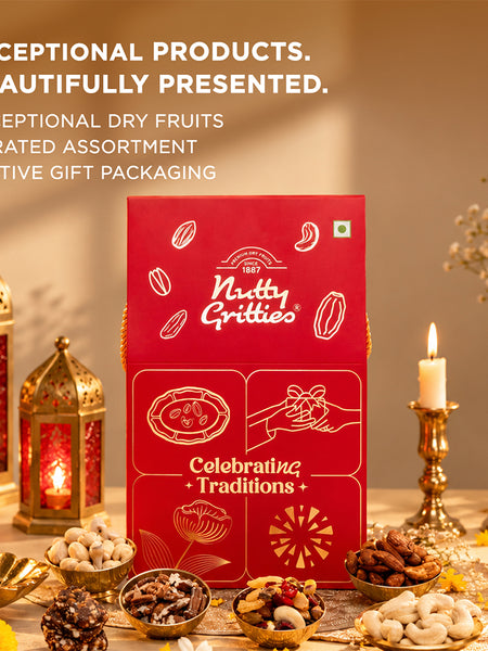 Nutty Gritties Celebrating Traditions Gift Box | Exceptional Nuts, Dry Fruits & Better-for-You Snacks | 206g