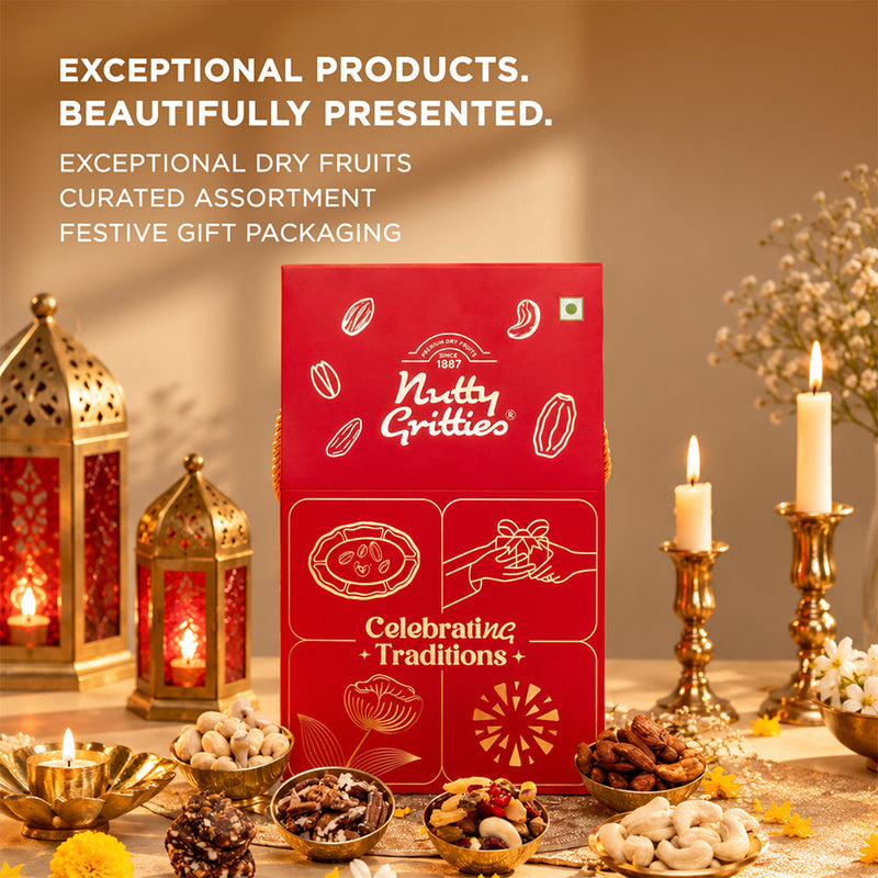Nutty Gritties Celebrating Traditions Gift Box | Exceptional Nuts, Dry Fruits & Better-for-You Snacks | 206g