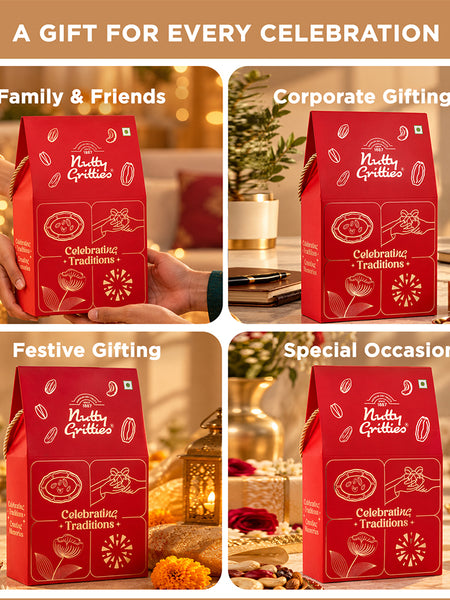 Nutty Gritties Celebrating Traditions Gift Box | Exceptional Nuts, Dry Fruits & Better-for-You Snacks | 206g