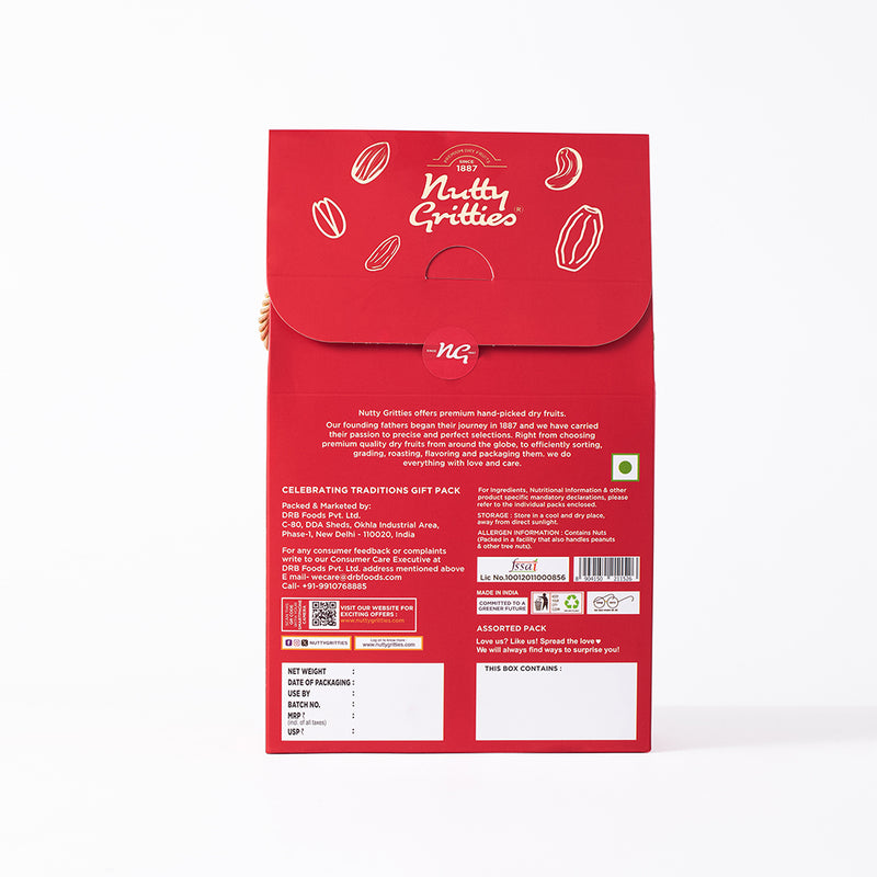 Nutty Gritties Celebrating Traditions Gift Box | Exceptional Nuts, Dry Fruits & Better-for-You Snacks | 206g