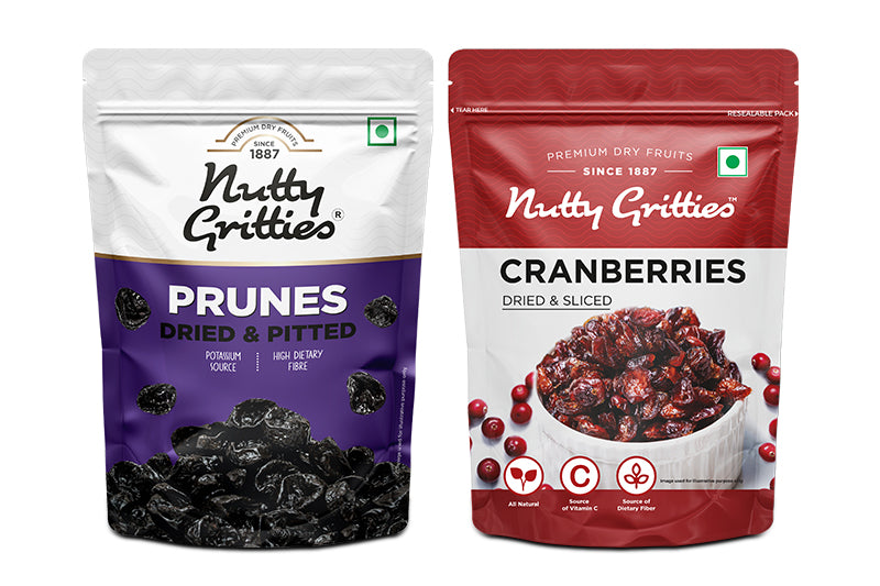 Berries Combo Pack - Dried Cranberries,  Pitted Prunes ( Each pack 200g ) - 400g