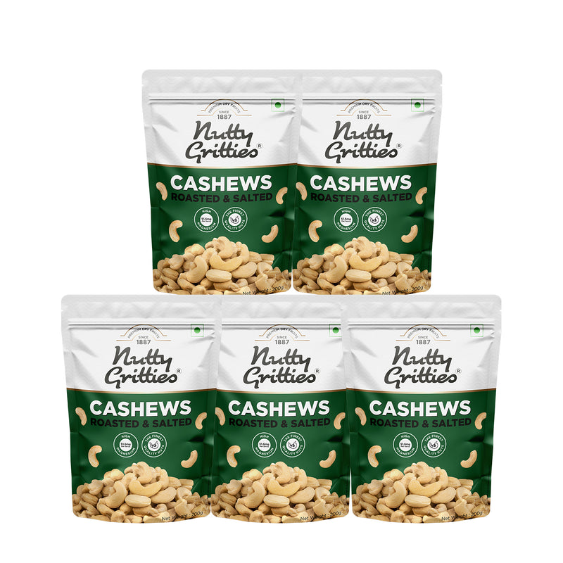 Salted Roasted Cashews, lightly salted Premium Jumbo Size ( Pack of 5 x 200g  )- 1kg